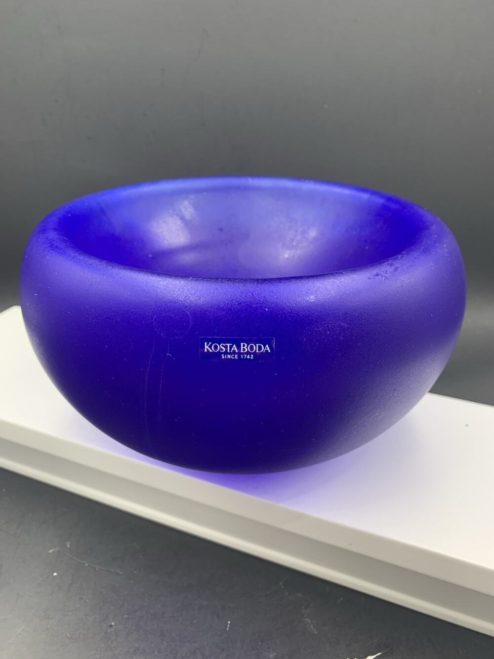 Kosta Boda Cobalt Blue Funghi Frosted Decorative Bowl